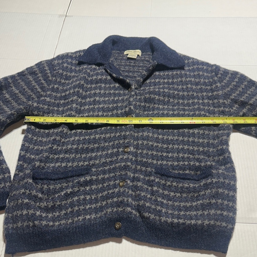 Vintage Eddie Bauer 100% wool Blue and Gray houndstooth Striped Cardigan buttons - Picture 4 of 10